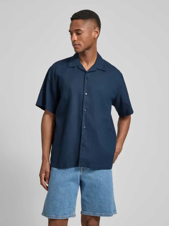 Zdjęcie produktu Koszula casual o kroju relaxed fit z mieszanki lnu i bawełny model 'RLXCLAY' Selected Homme Granatowy