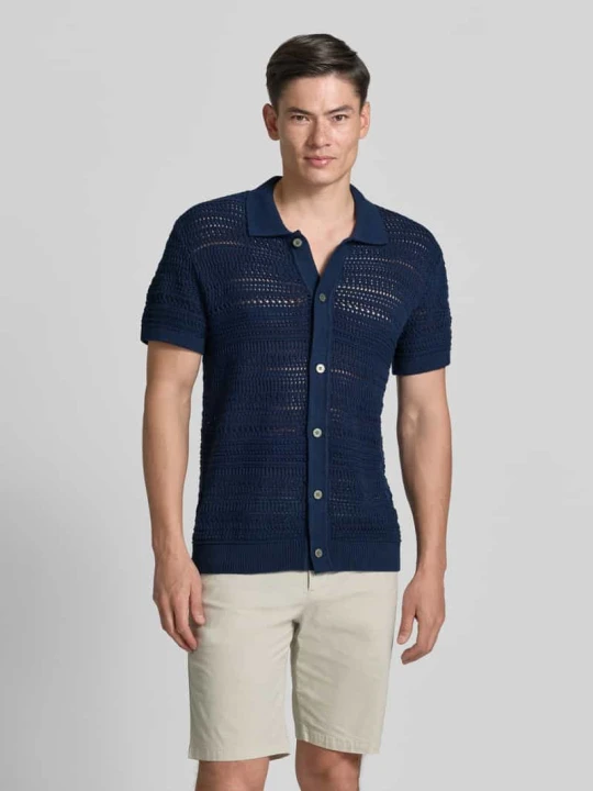 Zdjęcie produktu Koszula casualowa o kroju nowoczesnym w imitacji dzianiny z listwą guzikową Jack&Jones Ciemnoniebieski