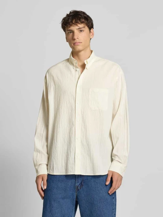 Zdjęcie produktu Koszula casualowa o kroju oversized fit z listwą guzikową model ‘Seersucker’ Weekday Ciemnoszary
