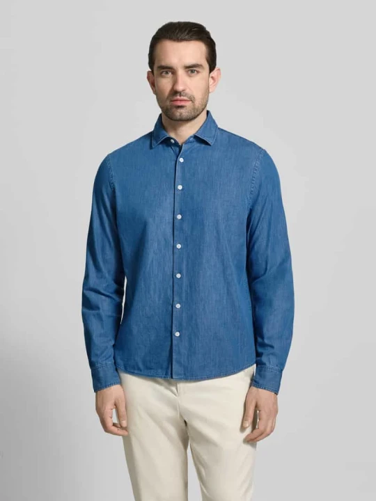 Zdjęcie produktu Koszula casualowa o kroju regular fit w tkaninie stylizowanej na denim z kołnierzykiem typu kent Maerz Muenchen Granatowy