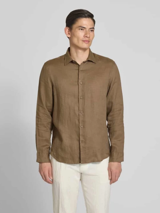 Zdjęcie produktu Koszula casualowa o kroju regular fit z czystego lnu model 'KYLIAN' Selected Homme Ciemnobrązowy