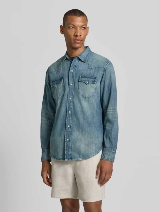 Zdjęcie produktu koszula casualowa o kroju regular fit z czystej bawełny model 'DENIM WESTERN SHIRT' Polo Ralph Lauren Jeansowy niebieski