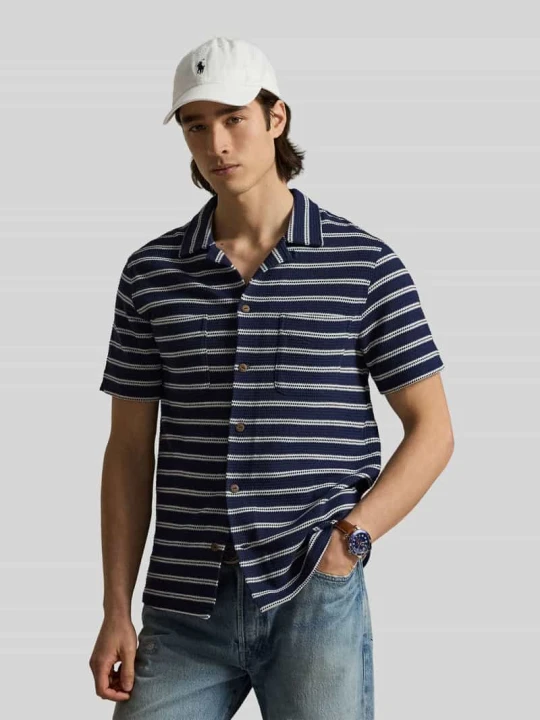 Zdjęcie produktu Koszula casualowa o kroju regular fit z mieszanki bawełny z perforowaniem w paski Polo Ralph Lauren Granatowy