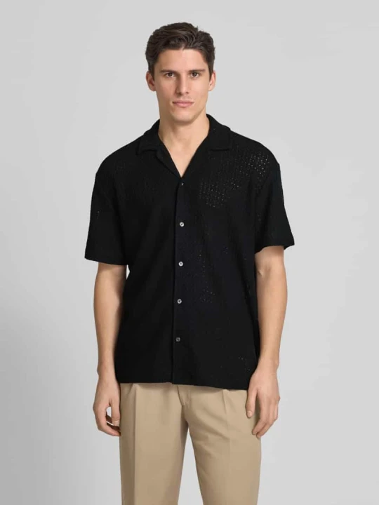 Zdjęcie produktu Koszula casualowa o kroju relaxed fit z fakturowanym wzorem model ‘SLHRELAXBANE’ Selected Homme Czarny