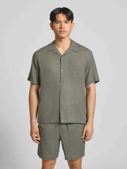 Zdjęcie produktu koszula casualowa o kroju relaxed fit z mieszanki lnu i wiskozy model 'LAURENCE' Only & Sons Średnioszary