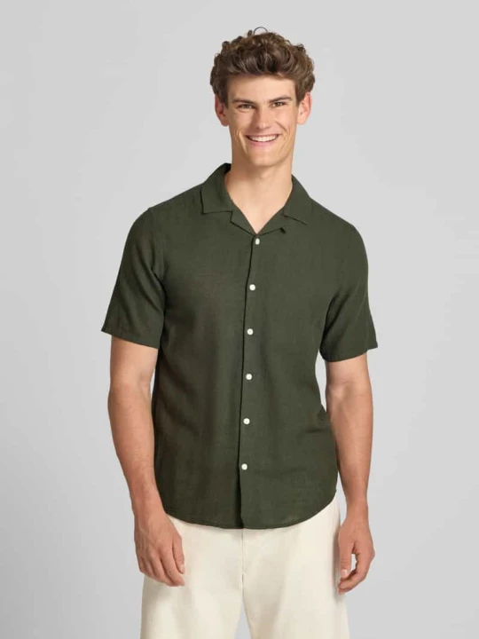 Zdjęcie produktu Koszula casualowa o kroju slim fit z mieszanki bawełny i lnu model 'CAIDEN' Only & Sons Oliwkowy