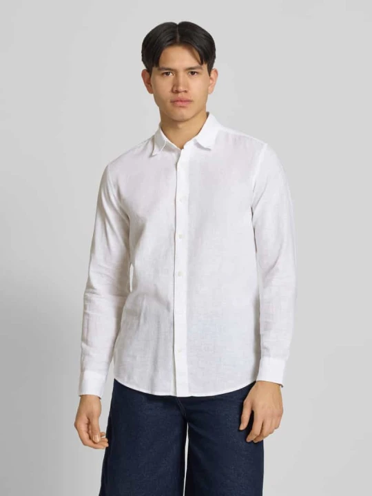 Zdjęcie produktu koszula casualowa o kroju slim fit z mieszanki bawełny i lnu model 'CAIDENLS SOLID' Only & Sons Biały