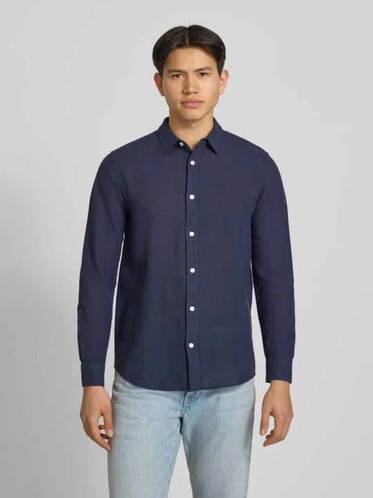 Zdjęcie produktu koszula casualowa o kroju slim fit z mieszanki bawełny i lnu model 'CAIDENLS SOLID' Only & Sons Ciemnoniebieski