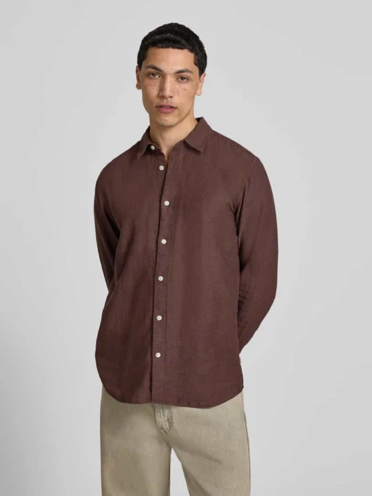 Zdjęcie produktu koszula casualowa o kroju slim fit z mieszanki bawełny i lnu model 'CAIDENLS SOLID' Only & Sons Ciemnobrązowy