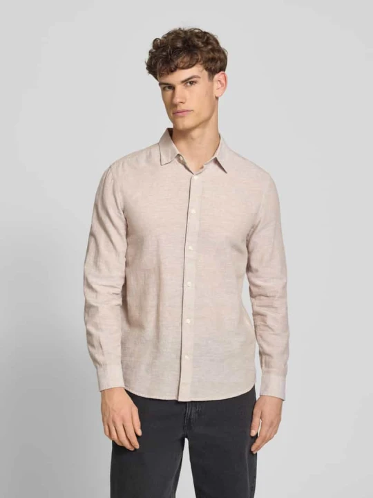 Zdjęcie produktu koszula casualowa o kroju slim fit z mieszanki bawełny i lnu model 'CAIDENLS SOLID' Only & Sons Beżowy