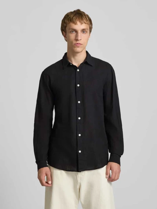 Zdjęcie produktu koszula casualowa o kroju slim fit z mieszanki bawełny i lnu model 'CAIDENLS SOLID' Only & Sons Czarny