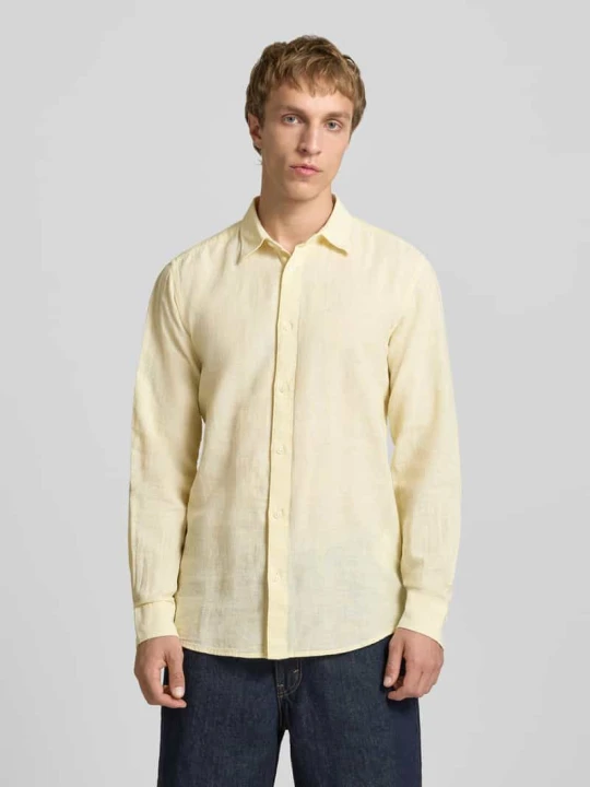 Zdjęcie produktu koszula casualowa o kroju slim fit z mieszanki bawełny i lnu model 'CAIDENLS SOLID' Only & Sons Jasnożółty