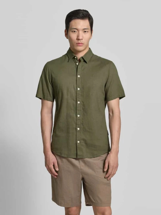 Zdjęcie produktu koszula casualowa o kroju slim fit z mieszanki lnu i bawełny model 'AKSEL' Casual Friday Ciemnozielony