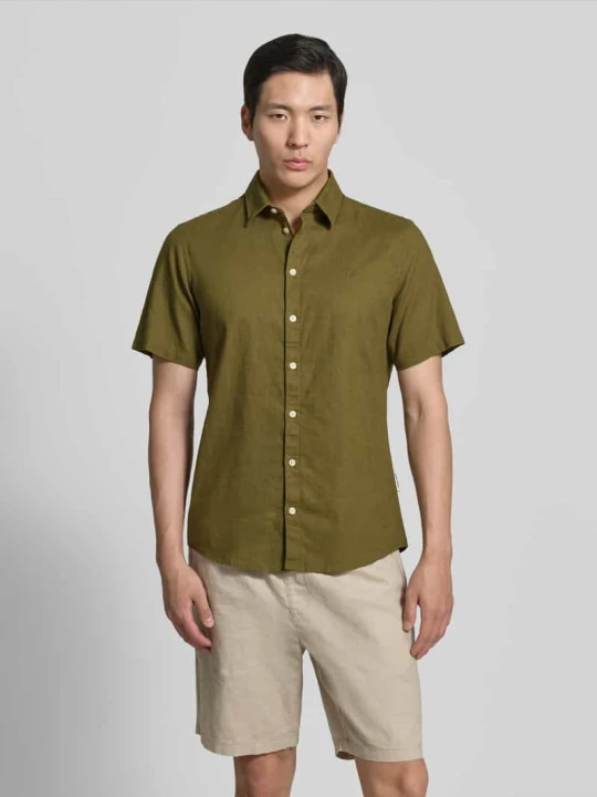 Zdjęcie produktu koszula casualowa o kroju slim fit z mieszanki lnu i bawełny model 'AKSEL' Casual Friday Khaki melanż