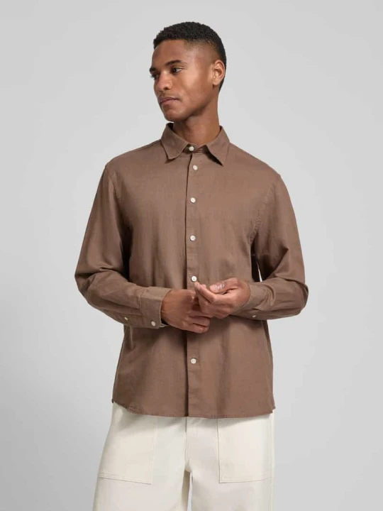 Zdjęcie produktu Koszula casualowa z mieszanki lnu i bawełny w kroju regular fit model 'CLAY LINENBLEND' Selected Czekoladowy