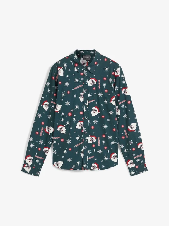 Zdjęcie produktu Koszula chłopięca z długim rękawem i bożonarodzenowym nadrukiem, slim fit BonPrix zielony