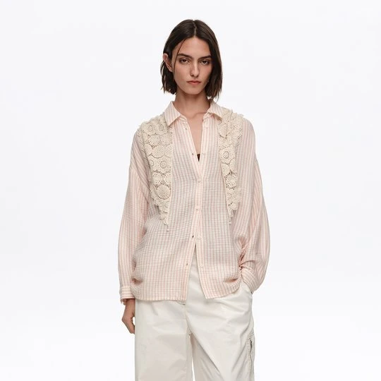 Zdjęcie produktu Koszula chusta dzianina szydełkowa paski czerwona BIMBA Y LOLA OFF WHITE