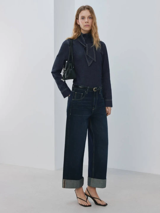 Zdjęcie produktu Koszula denim z wiązaniem na kokardę ciemnoniebieski - Kobieta - MANGO