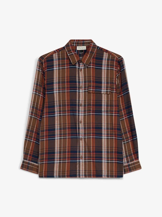 Zdjęcie produktu Koszula flanelowa w kratę o kroju oversize z kieszenią na piersi BonPrix brązowy