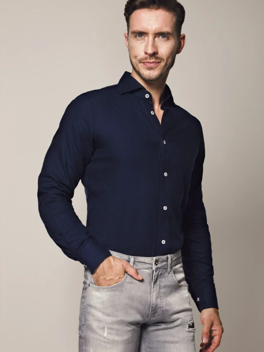 Zdjęcie produktu Koszula Granatowa Bawełniana w Jodełkę Slim Frankie Lancerto