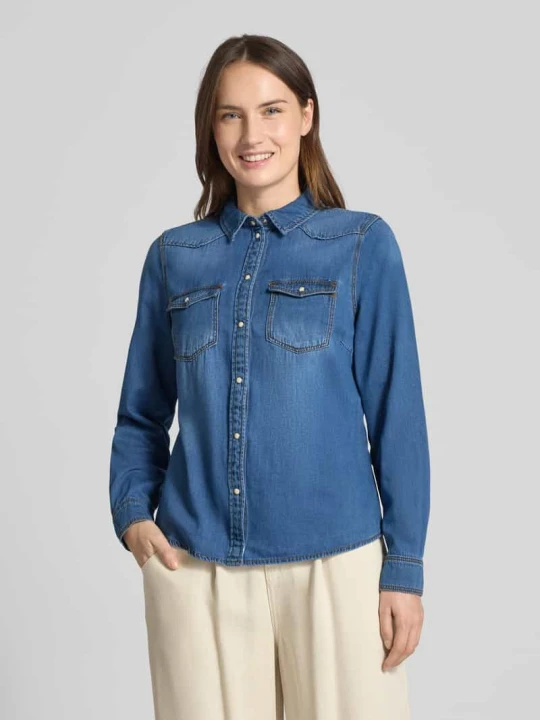 Zdjęcie produktu Koszulowa bluzka jeansowa z czystej bawełny krój regular fit model 'MARIA' Vero Moda Jeansowy niebieski