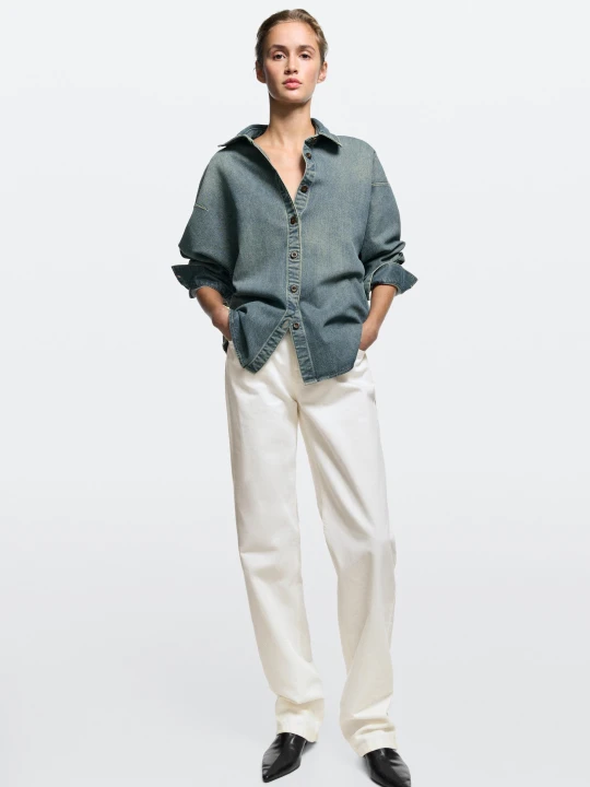 Zdjęcie produktu Koszula Jeansowa Z Bawełną - Niebieski - Massimo Dutti - Female