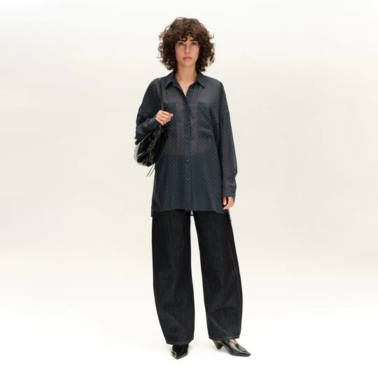 Zdjęcie produktu Koszula kamyczki oversize ciemnoniebieska BIMBA Y LOLA PETROL BLUE