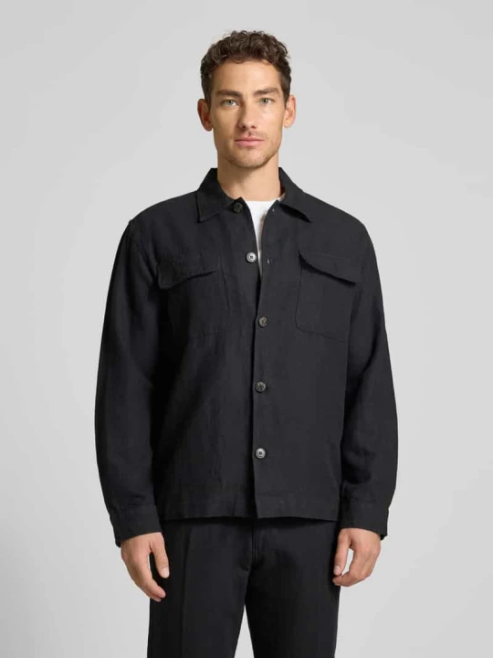 Zdjęcie produktu Koszula-kurtka o kroju relaxed fit z mieszanki lnu i bawełny model 'LEROY' Selected Homme Czarny