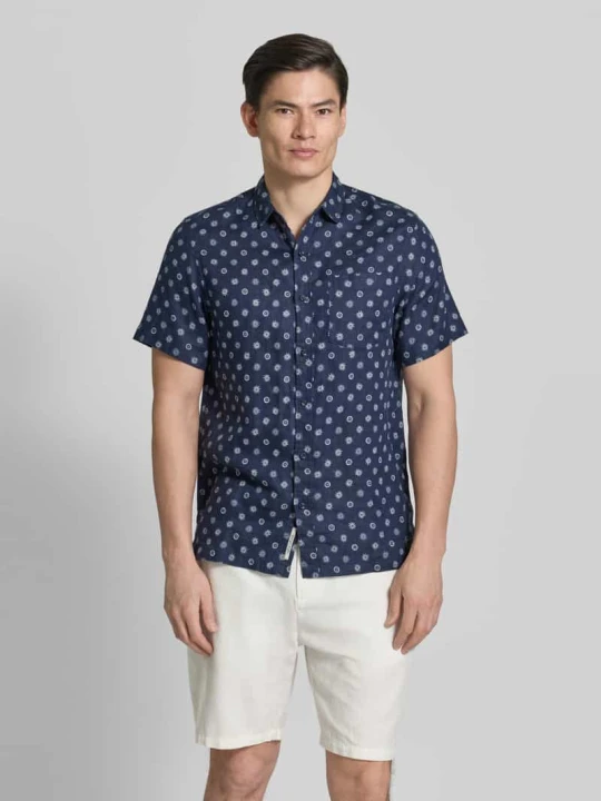 Zdjęcie produktu Koszula lniana o kroju regular fit z brustaszą Scotch & Soda Granatowy