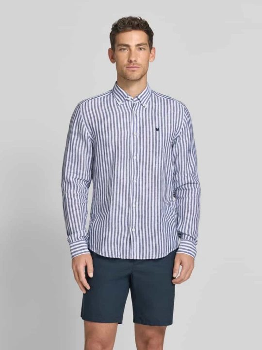Zdjęcie produktu Koszula lniana o kroju regular fit z kołnierzykiem typu button down model 'H-LIAM-BD' Boss Granatowy