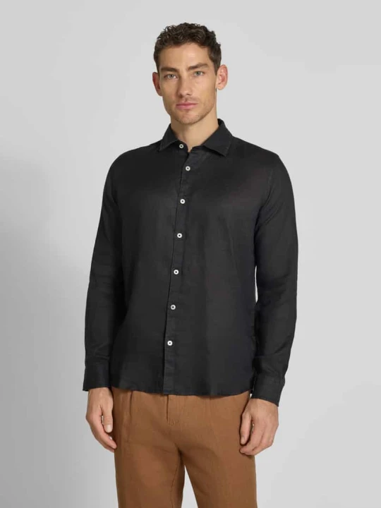Zdjęcie produktu Koszula lniana o kroju regular fit z kołnierzykiem typu kent model 'CAMICIA' MARKUP Czarny