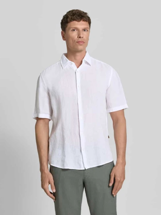 Zdjęcie produktu Koszula lniana o kroju regular fit z krótkim rękawem model 'RASH_2_M' Boss Biały