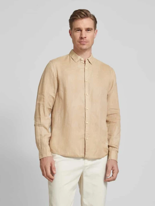 Zdjęcie produktu Koszula lniana o kroju regular fit z wyhaftowanym logo Scotch & Soda Beżowy