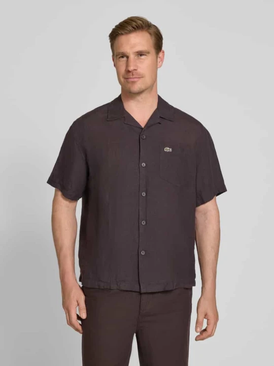 Zdjęcie produktu Koszula lniana o kroju relaxed fit z kołnierzykiem resortowym Lacoste Czekoladowy