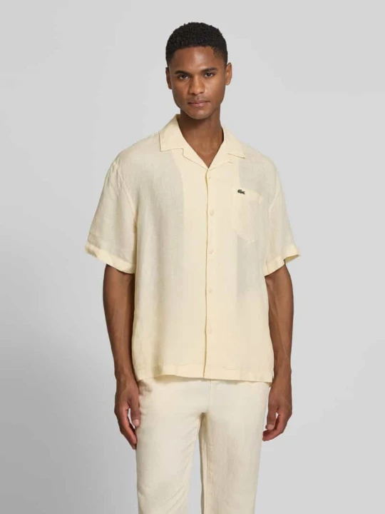 Zdjęcie produktu Koszula lniana o kroju relaxed fit z kołnierzykiem resortowym Lacoste Beżowy melanż