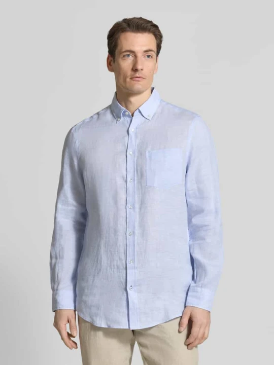 Zdjęcie produktu Koszula lniana o kroju slim fit z brustaszą Christian Berg Błękitny