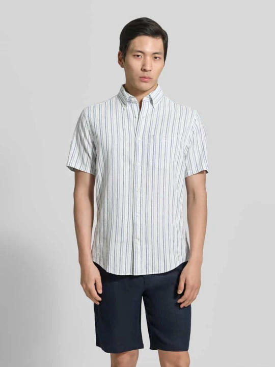 Zdjęcie produktu Koszula lniana o kroju slim fit z brustaszą Gant Królewski niebieski