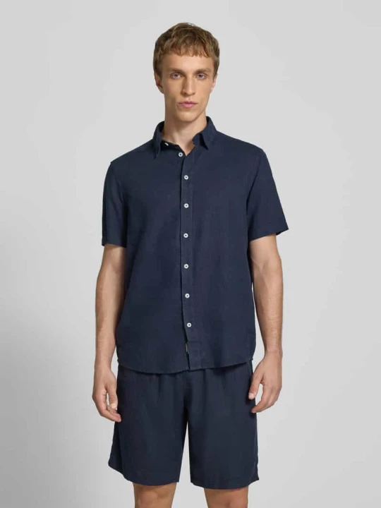 Zdjęcie produktu Koszula lniana o kroju slim fit z dodatkiem wiskozy model 'Bobby' Blend Granatowy