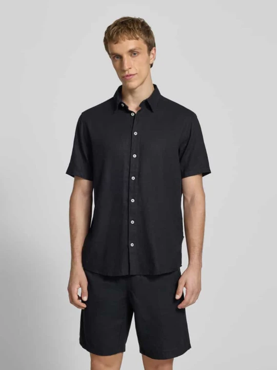 Zdjęcie produktu Koszula lniana o kroju slim fit z dodatkiem wiskozy model 'Bobby' Blend Czarny