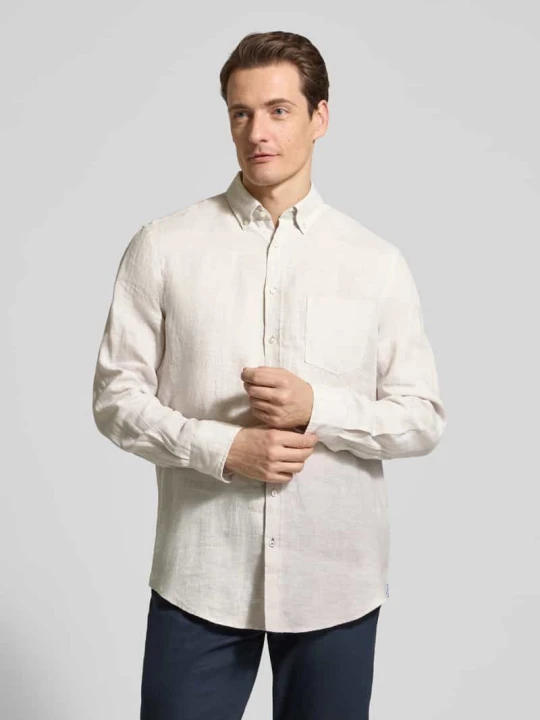 Zdjęcie produktu Koszula lniana o kroju slim fit z brustaszą Christian Berg Beżowy