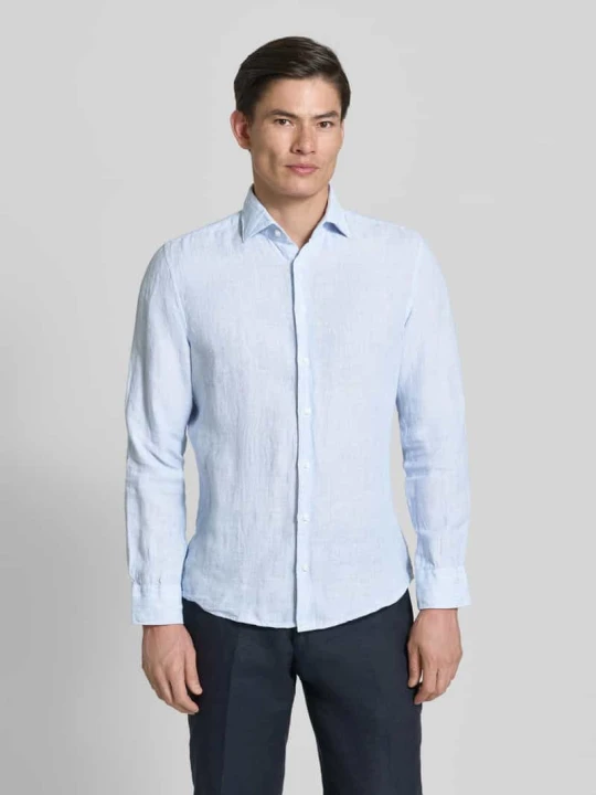 Zdjęcie produktu Koszula lniana o kroju slim fit z kołnierzykiem typu kent Seidensticker Błękitny