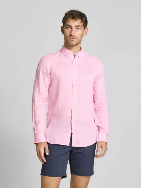 Zdjęcie produktu Koszula lniana o kroju slim fit z wyhaftowanym logo Polo Ralph Lauren Różowy