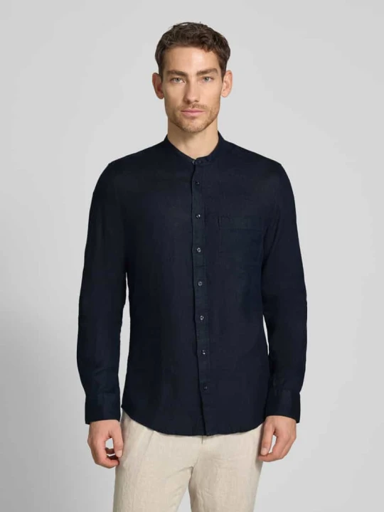 Zdjęcie produktu Koszula lniana o kroju slim fit ze stójką model 'Mandarin' Seidensticker Granatowy