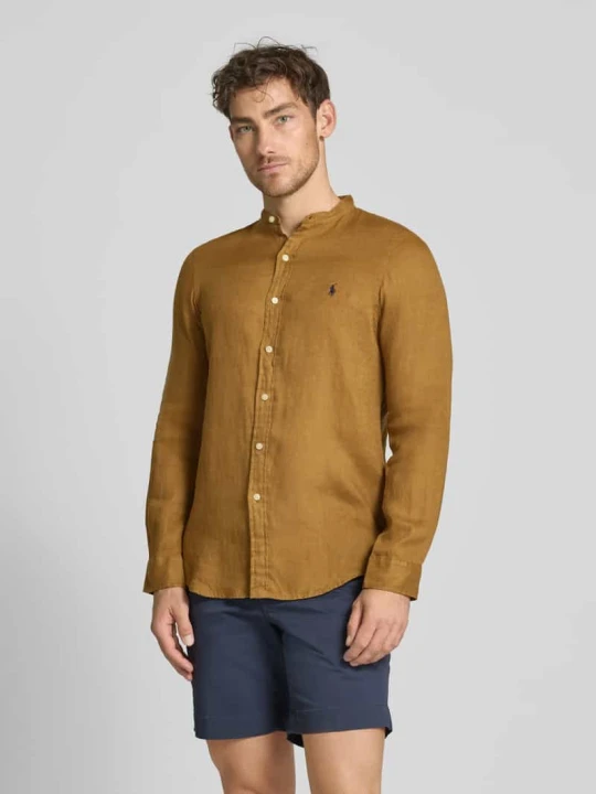 Zdjęcie produktu Koszula lniana o kroju slim fit ze stójką Polo Ralph Lauren Ciemnobrązowy