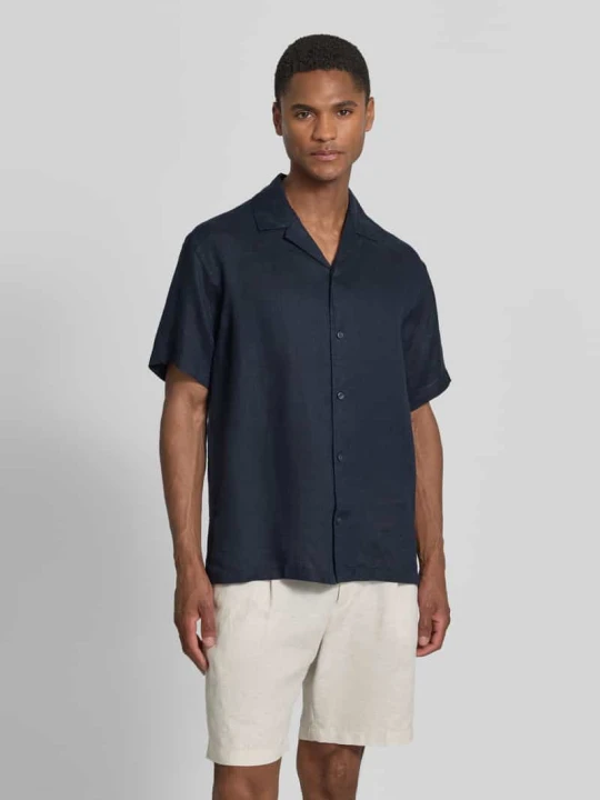 Zdjęcie produktu Koszula lniana w kroju regular fit model 'LAWRENCE' Jack&Jones Granatowy