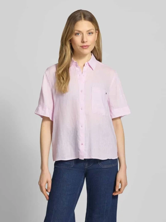 Zdjęcie produktu Koszula lniana z logo w kroju regular fit z przeszyciem logo Tommy Hilfiger Różowy