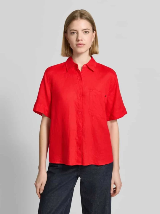 Zdjęcie produktu Koszula lniana z logo w kroju regular fit z przeszyciem logo Tommy Hilfiger Czerwony