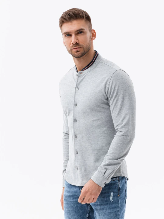 Zdjęcie produktu Koszula męska dzianinowa z długim rękawem - szara V5 - Rozmiar: L Ombre Clothing