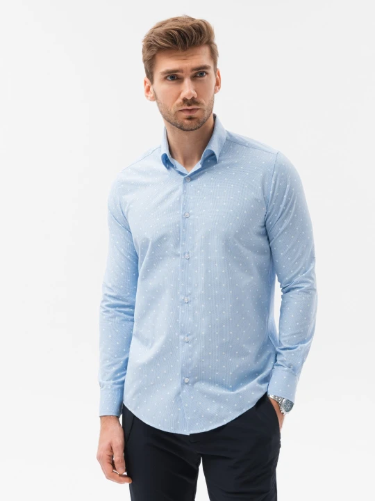 Zdjęcie produktu Koszula męska elegancka z długim rękawem - błękitna Ombre Clothing błękitny