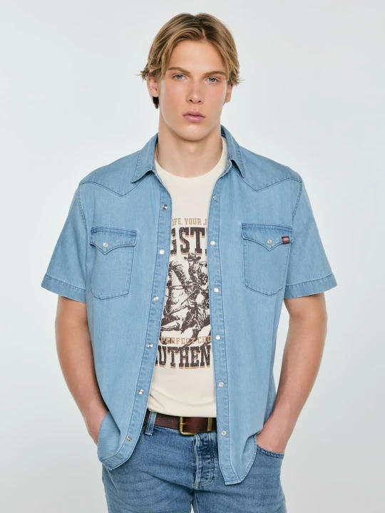 Zdjęcie produktu koszula męska jeansowa z linii authentic niebieska short sleeve western 267 Big Star